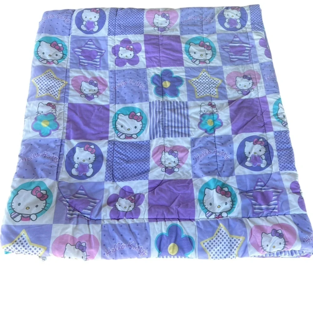 Y2K Sanrio Hello Kitty Checkerboard Patchwork Stripe Reversible Comforter READ